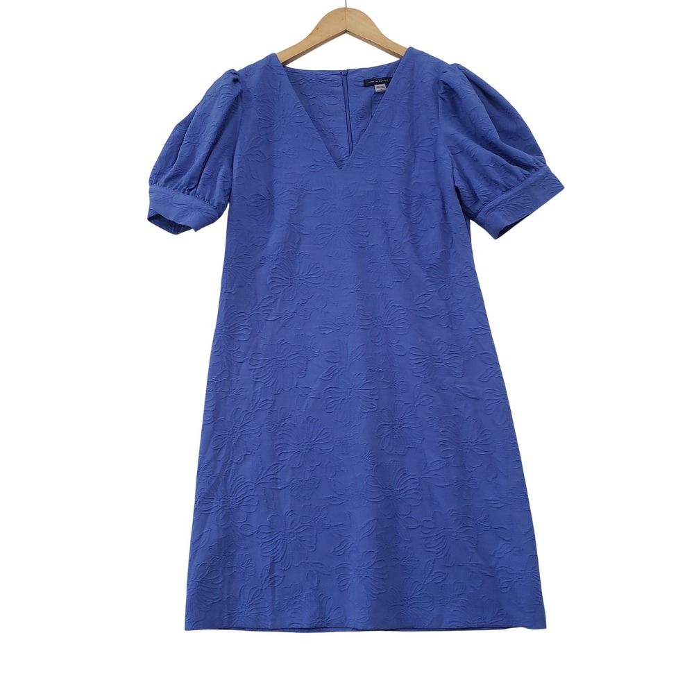NWT Tommy‎ Hilfiger Shift Dress Womens 10 Blue Floral Puff Sleeve V Neck Preppy